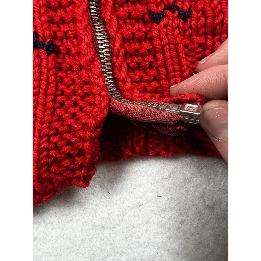 Vintage Mary Maxim Cowichan Figure Skating, Wool, Hand Knit Red Zip Up Sweater - Picture 7 of 16